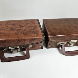 vtg 12-cassette tape holder briefcase style case, brown // 2 choices