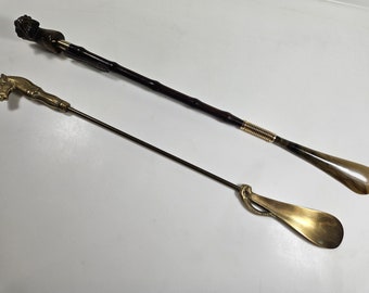 for choice - vtg long shoe horn // choose brass horse or bakelite and wood dog