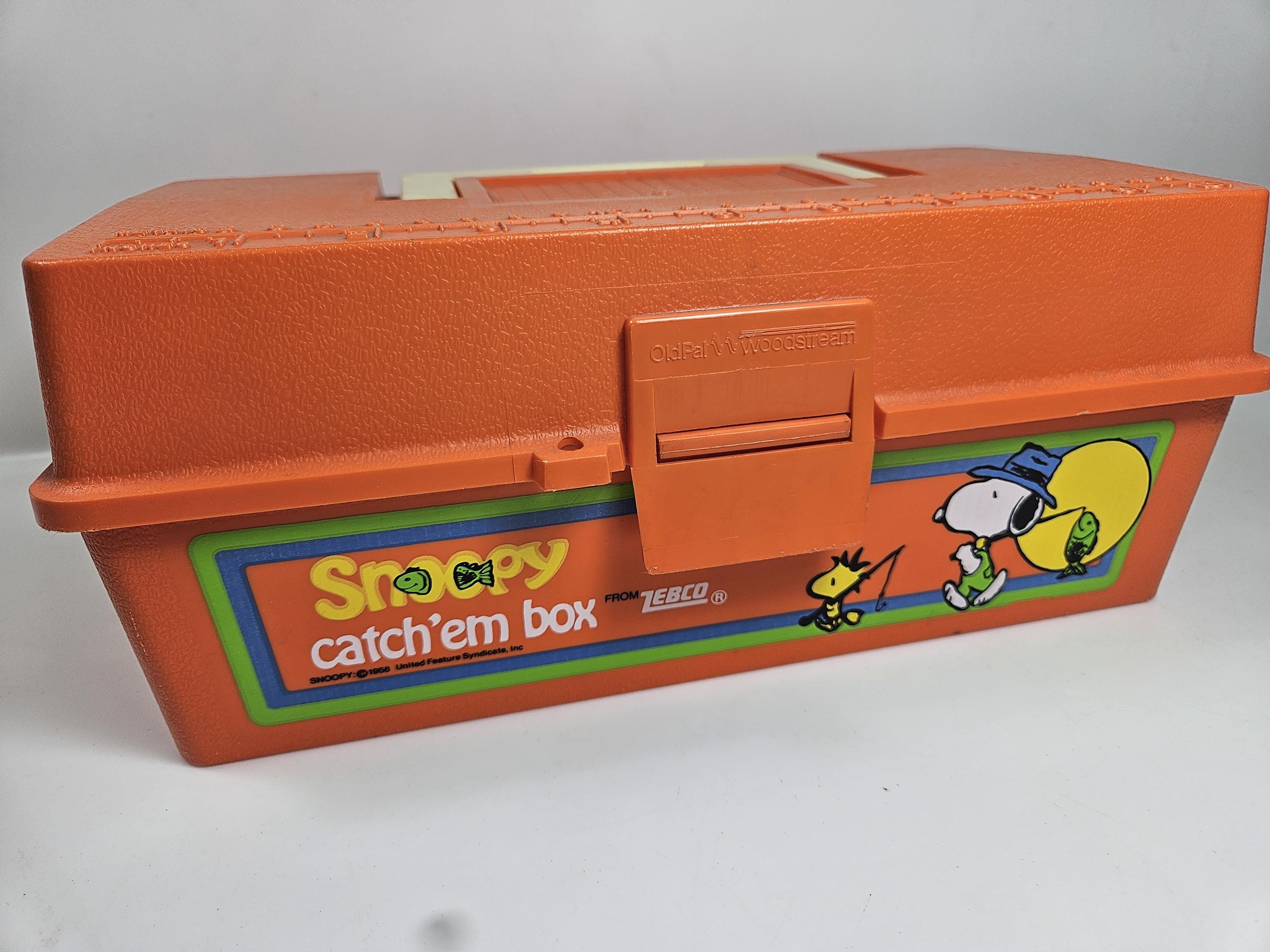 木製・SNOOPY・塩ビ 編み込みBOX! 昭和レトロ! 希少! Vtg Zebco Snoopy Tackle Box // Orange Plastic, 11 X 6 X 5 Inches