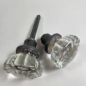 Antique 12-Point Fluted Crystal or Glass Door Knob Pair // needs new square doorknob spindle (threaded middle piece) // knobs 2&quot; diam