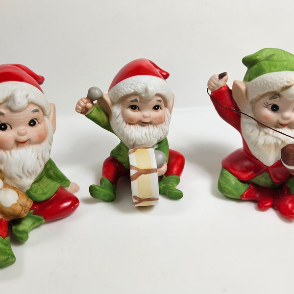 choose your vtg Homco cereamic pixie Christmas elf, 3 choices // approx 4 inches tall