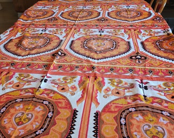 vtg 1960s Twin size Bedspread, bold orange pattern // Bates USA