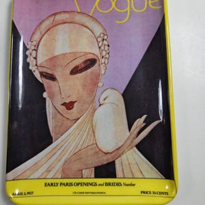 vtg melamine small tray, 1927 Vogue cover art printed image // 6 x 4 inches // made in Italy 1980s