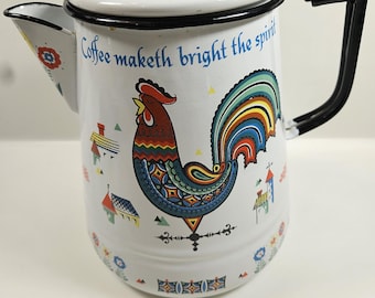 HUGE enameled cast iron percolating kettle, 10.25" tall x 7" diameter base // Berggren