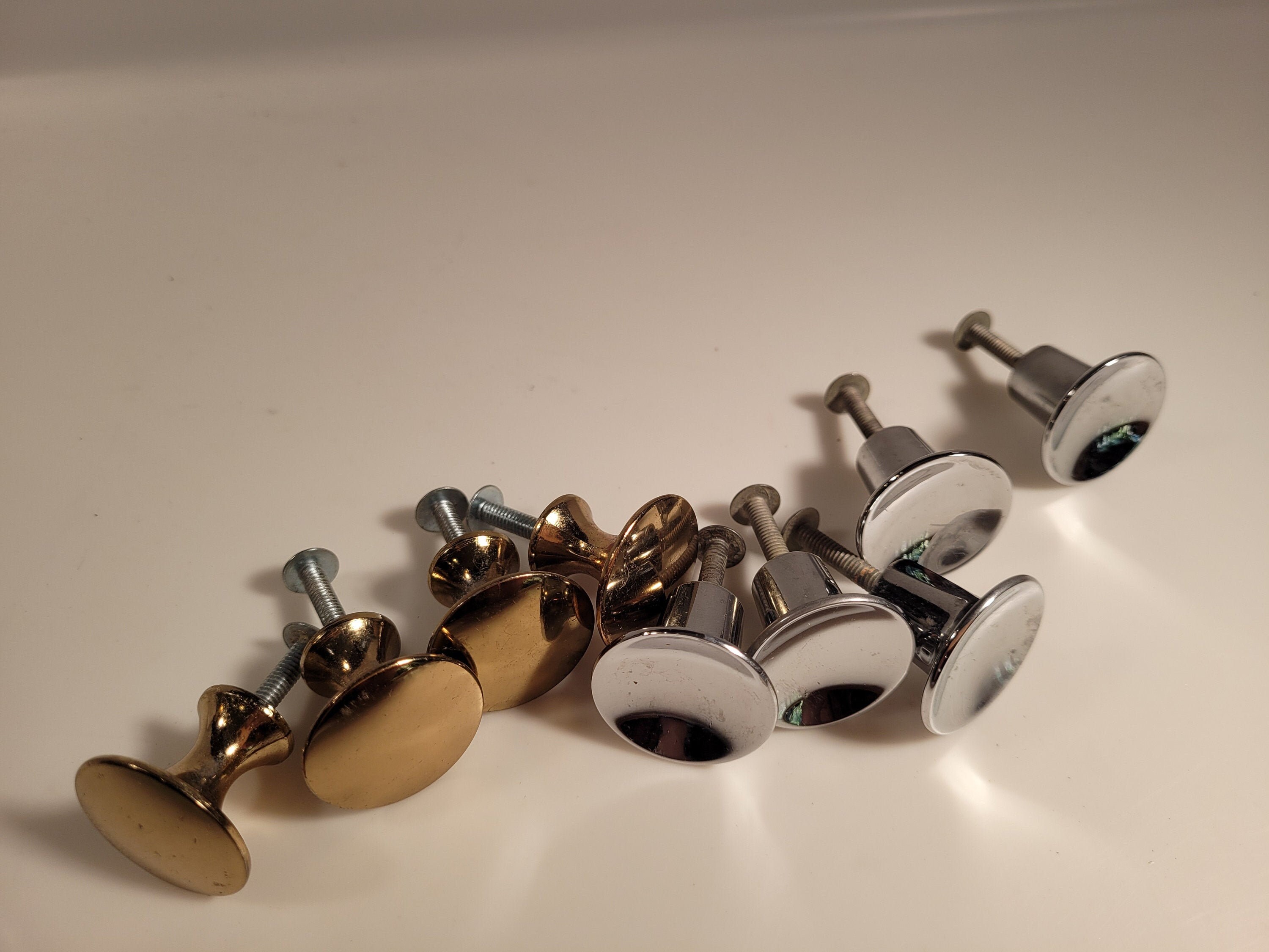 Vintage mid century metal Drawer Knobs 2 choices // 5 silver Etsy