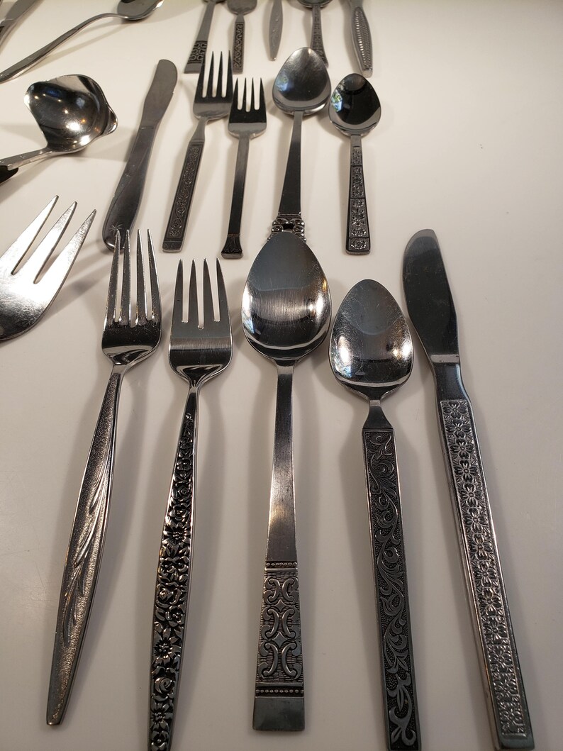 Vintage MCM Mismatched Silverware // Retro Stainless Steel - Etsy