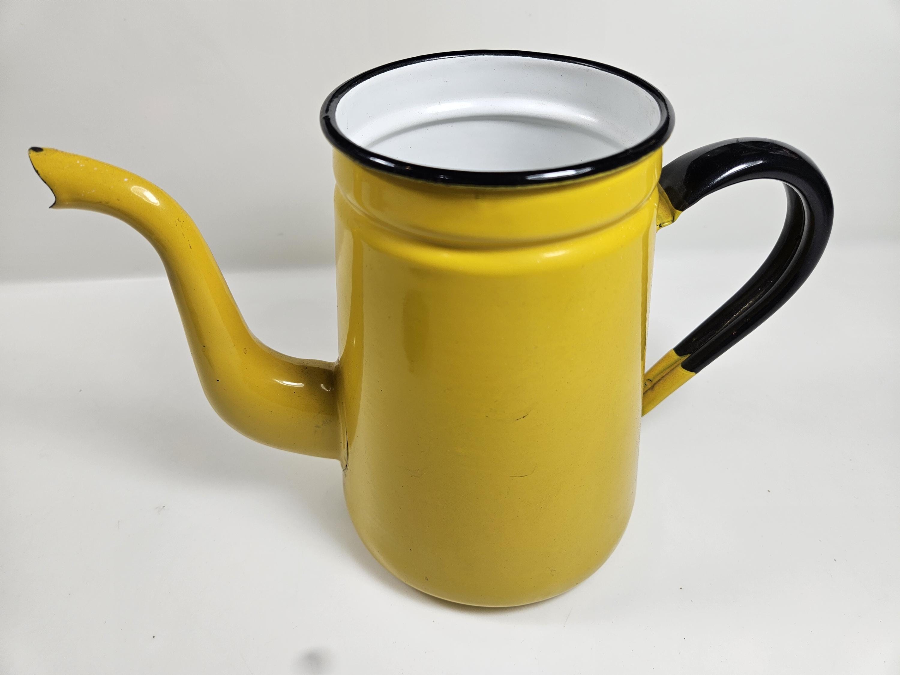Vtg Yellow Enameled Kettle, 7.5 Inches Tall - Etsy