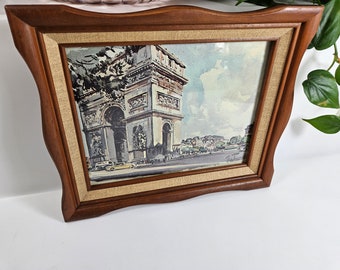 vtg framed print, Paris Arc Du Triomphe Triumph by Mid Century Modern // framed measures 12.75 x 10.75 inches