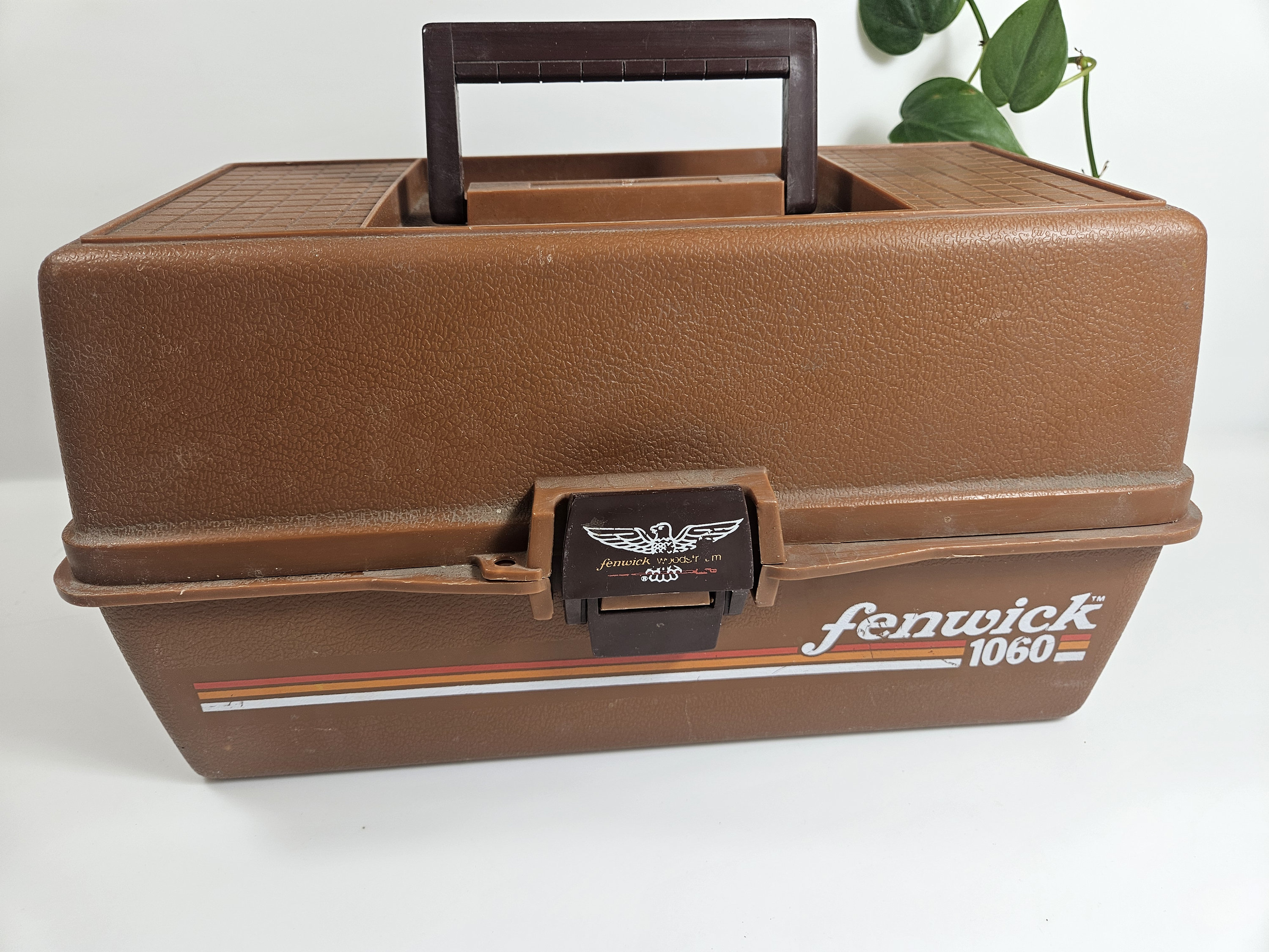 Vintage Fenwick 1050 Plastic Orange Fishing Tackle Box w/2 Tray 8  Compartment
