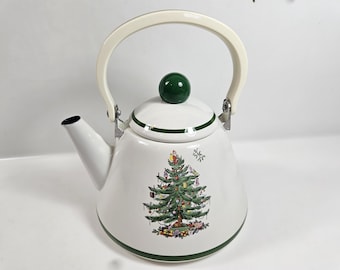 vtg Spode Christmas enameled kettle, 2.5 quart capacity for stove boiling