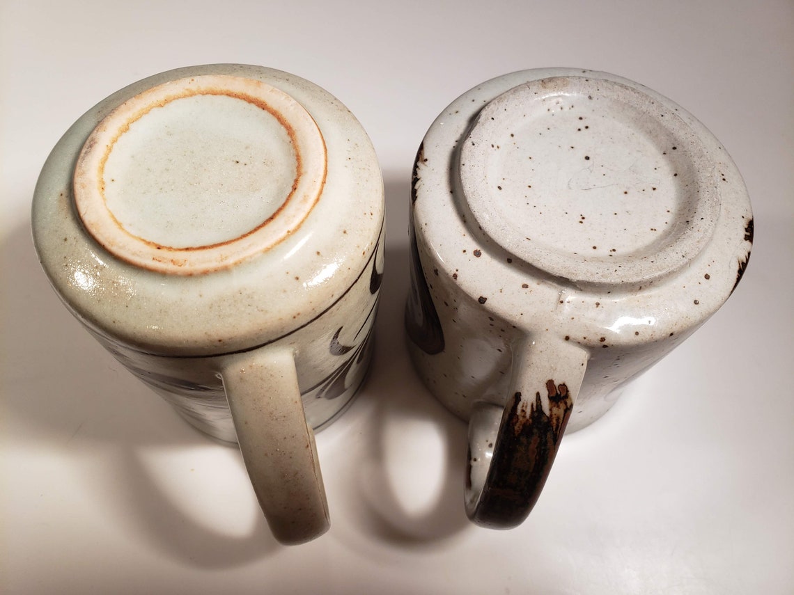 2 Vintage Japanese Stoneware Mugs // Natural Colors Blue Etsy