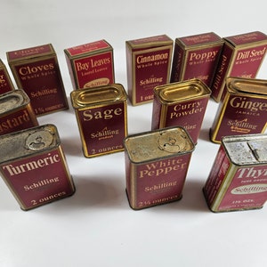 vtg Schilling spice tin or cardboard box, your choice // many options