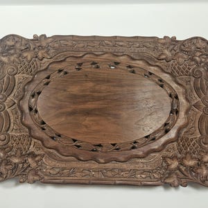 large vintage ornate carved Botanical Wood Tray, 24 x 14 x 1.75 inches