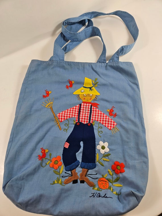 vtg handmade Scarecrow cloth bag - image 1