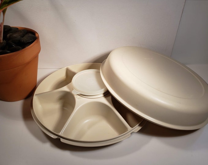 Tupperware Divided Veggie Dip Party Tray and Bowl // Almond Colored ...
