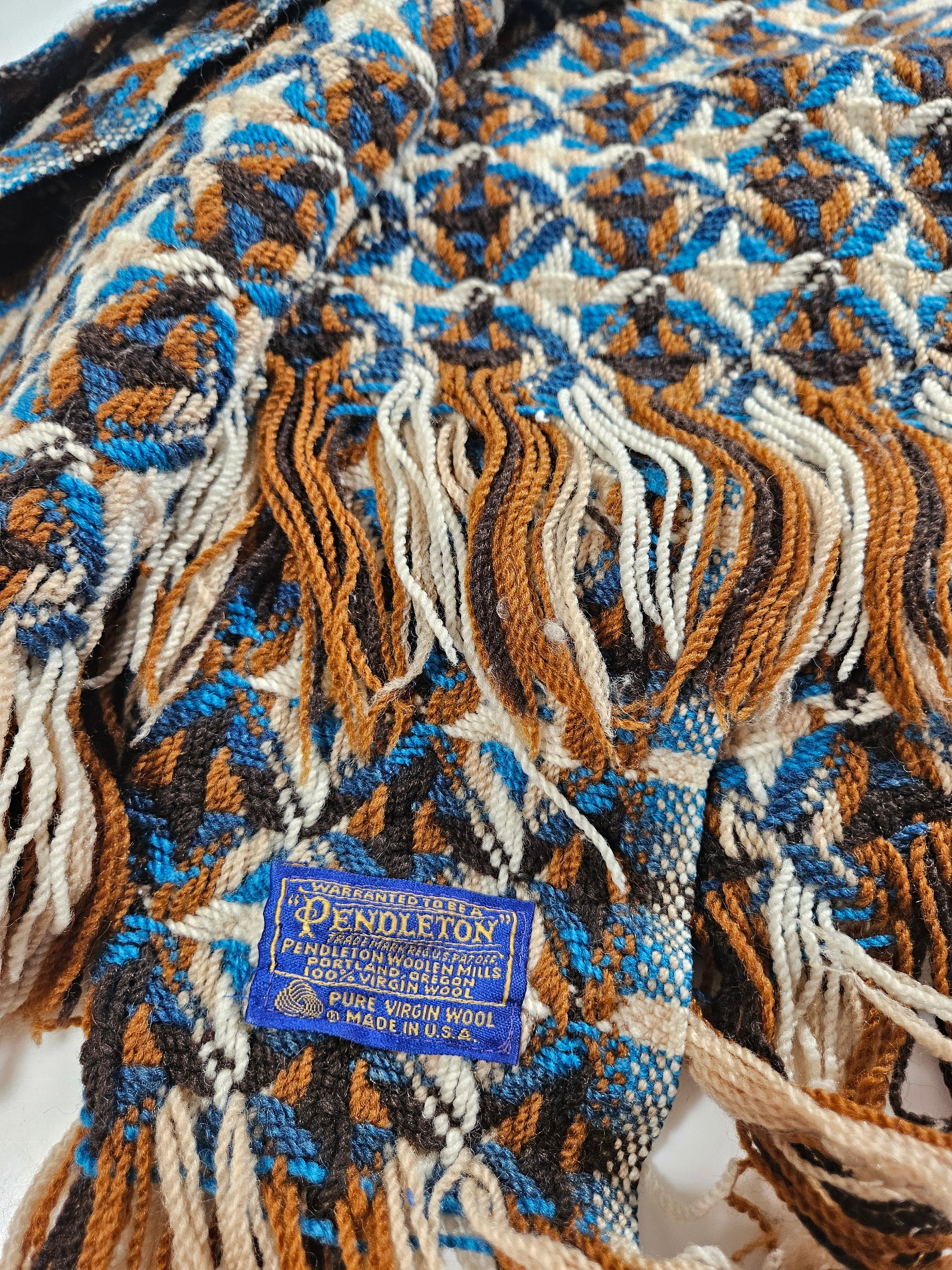Vtg Pendleton Woven Wool Throw Blanket, Fringe // 64 X 54 Inches