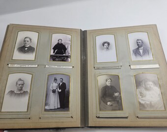 antique Victorian photo album with 59 photos // very worn, falling apart