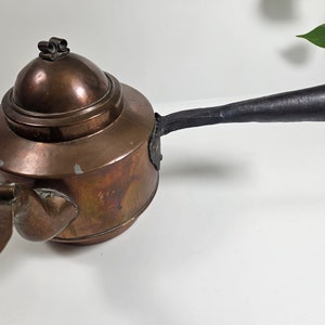 vtg hand-forged copper kettle with iron handle