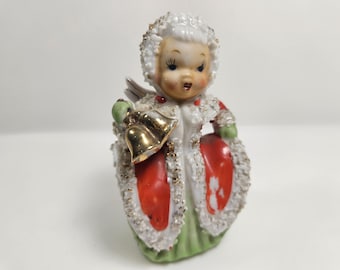 Vintage Lefton Napco Christmas Shopper Girl Angel Music Box Japan