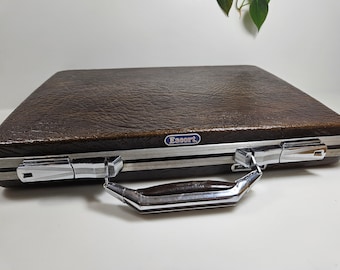 Vtg Black Hard-sided Plastic Briefcase, Silver Metal // 17.5 X