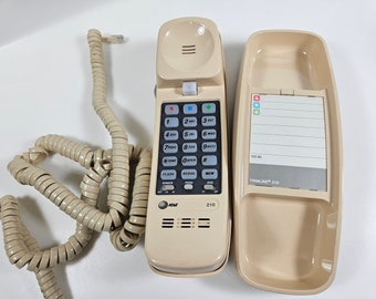 vtg beige trimline telephone with spiral cord // AT&T model 210
