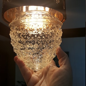 vintage glass light shade / 6&quot; tall x 5&quot; wide, opening 2.75&quot; / bubbled glass shade / art nouveau mid century