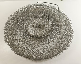 Panier De Pêche Pliable Ancien – Fil De Fer Galvanisé – Pour Poisson/crabe – Neuf