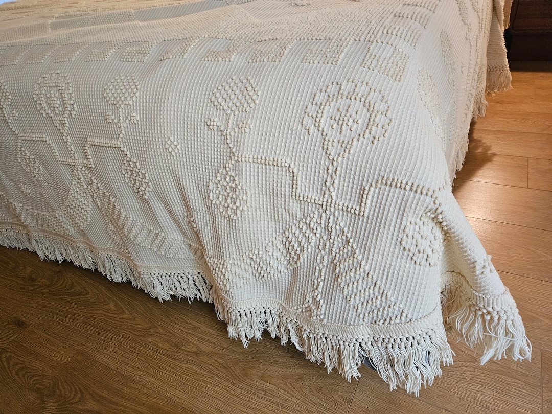 Vtg 50s-60s King Chenille Candlewick Bedspread, 100% Cotton // Bates ...