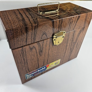 vtg Metal Box, faux wood pattern // 12.5 x 10.25 x 5.5 inches // Ballonoff, Cleveland Ohio