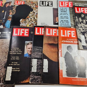 10 vtg 1960s LIFE magazines with Moon, Kennedy, Marijuana covers, 1963-1970