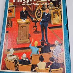 replacement pieces, High-Bid The Auction Game 1965 // you get everything but game board // all cards, dice, money, box included
