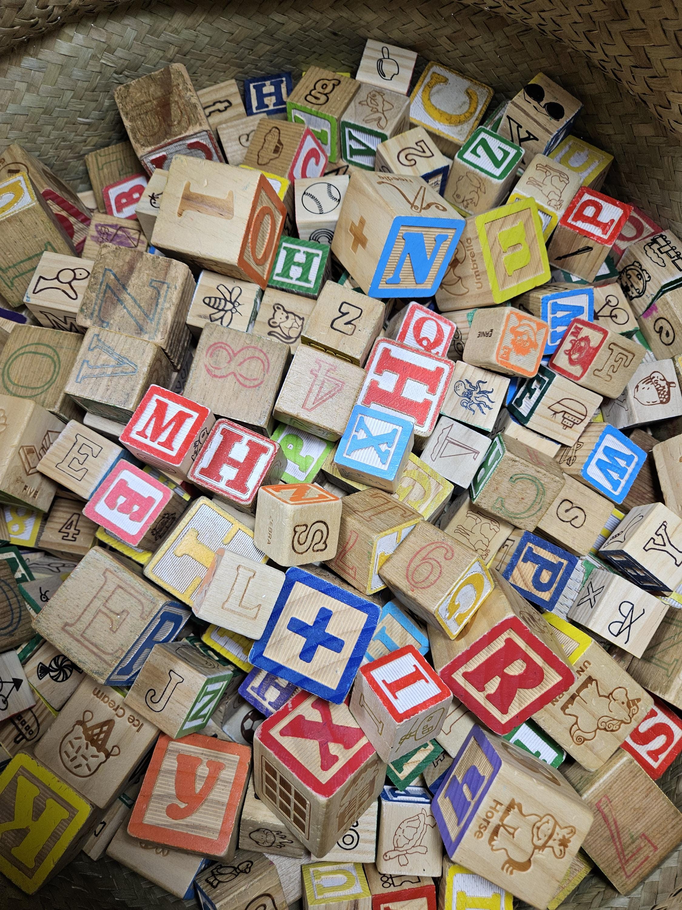 20 vintage wood alphabet & number blocks - choose your letters numbers // 1.75 or 1.25 inches square