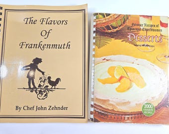 Two vtg cookbooks: Favorite Recipes of Episcopal Churchwomen, Desserts Including Party Beverages AND The Flavors of Frankenmuth