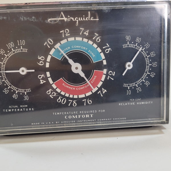 vtg mid century Airguide tabletop weather station, not working // good for display or parts // temperature, humidity