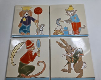 for choice - vtg 1930's animal ceramic tile, Hermosa Gladding McBean // dog, cat, monkey, rabbit // 6 inch square
