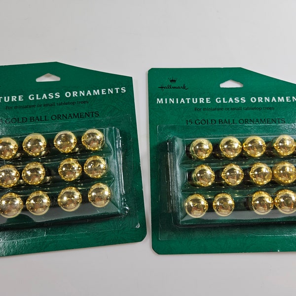 2 unopened boxes vtg Hallmark mini glass ornament balls, gold // half inch diameters // 30 ornaments total