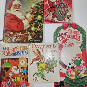 5 vtg Christmas books, used and very worn // printed 1961, 1963, and 1975ish // 4 hard back, 1 paperback // 4 are Night Before Christmas