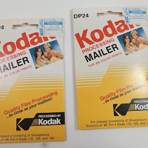 2 unopened Kodak processing mailers for 24 color prints, DP24 // each 5.75 x 3.75 inches, cardstock envelopes