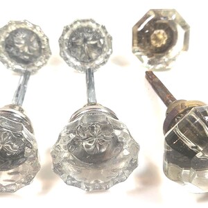 choose your vtg glass doorknob set (two-sided set) with 2.5 to 2.7 inch screw lengths // silver or brass choices