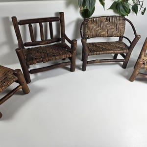 4 piece antique handmade salesmen sample furniture and/or doll furniture // seats 4 inches tall from table // worn, tarnished, rustic