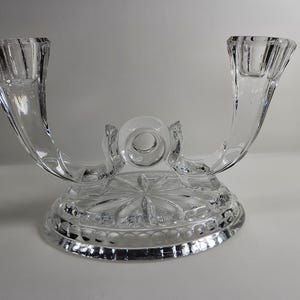 vtg Art Deco style glass double candle holder for 2 tapers // 8 x 5 x 4 inches