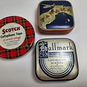 vtg Tin empty, 3 choices // Scotch Tape tin, Panama typewriter ribbon, Hallmark typewriter ribbon // made in USA