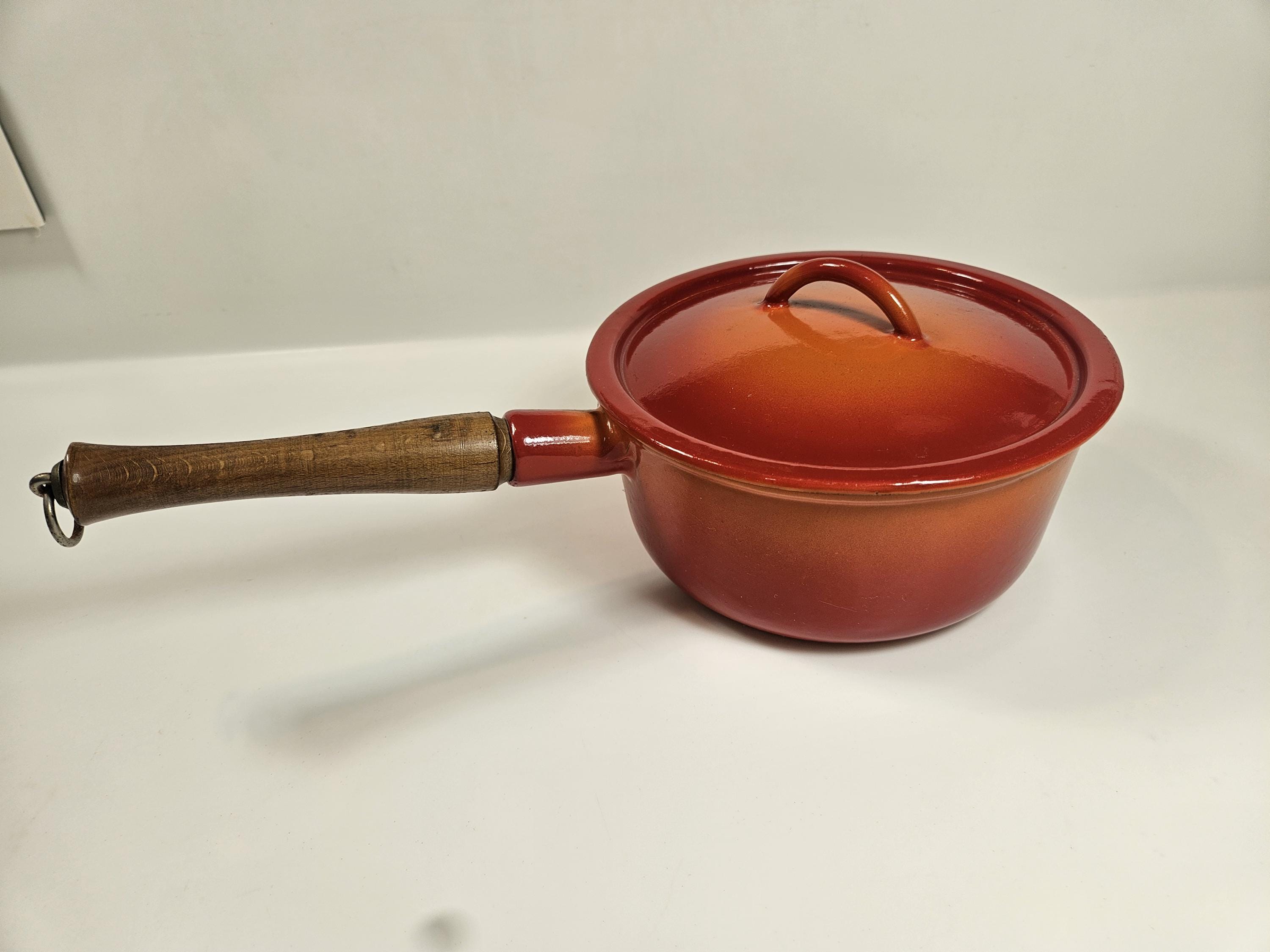Vtg Descoware 'flame Orange Ombre' Cast Iron Enameled Pot, Made in