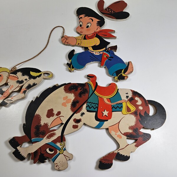 4 piece 1950s Cowboy wall decor // Dolly Toy Inc