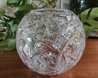 Large hand-cut Lead Crystal Rose Bowl, pinwheel cut