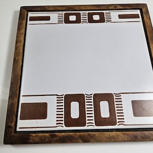 vtg Tile and wood trivet, 9 inches square