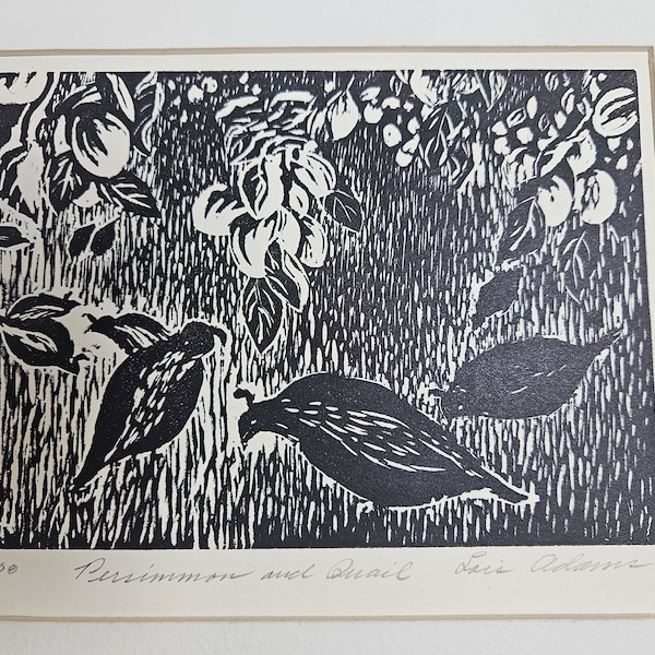vtg signed and numbered woodcut block print, artist Lois Adams // choose with or without matting // unframed