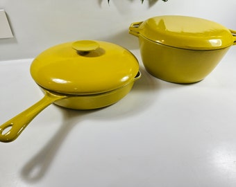 for choice, Danish Cast Iron dutch oven or pan // appear almost unused // dutch oven #D4, 12 x 12 x 6 inches // pan 12.5 x 11.75 x 3 inches