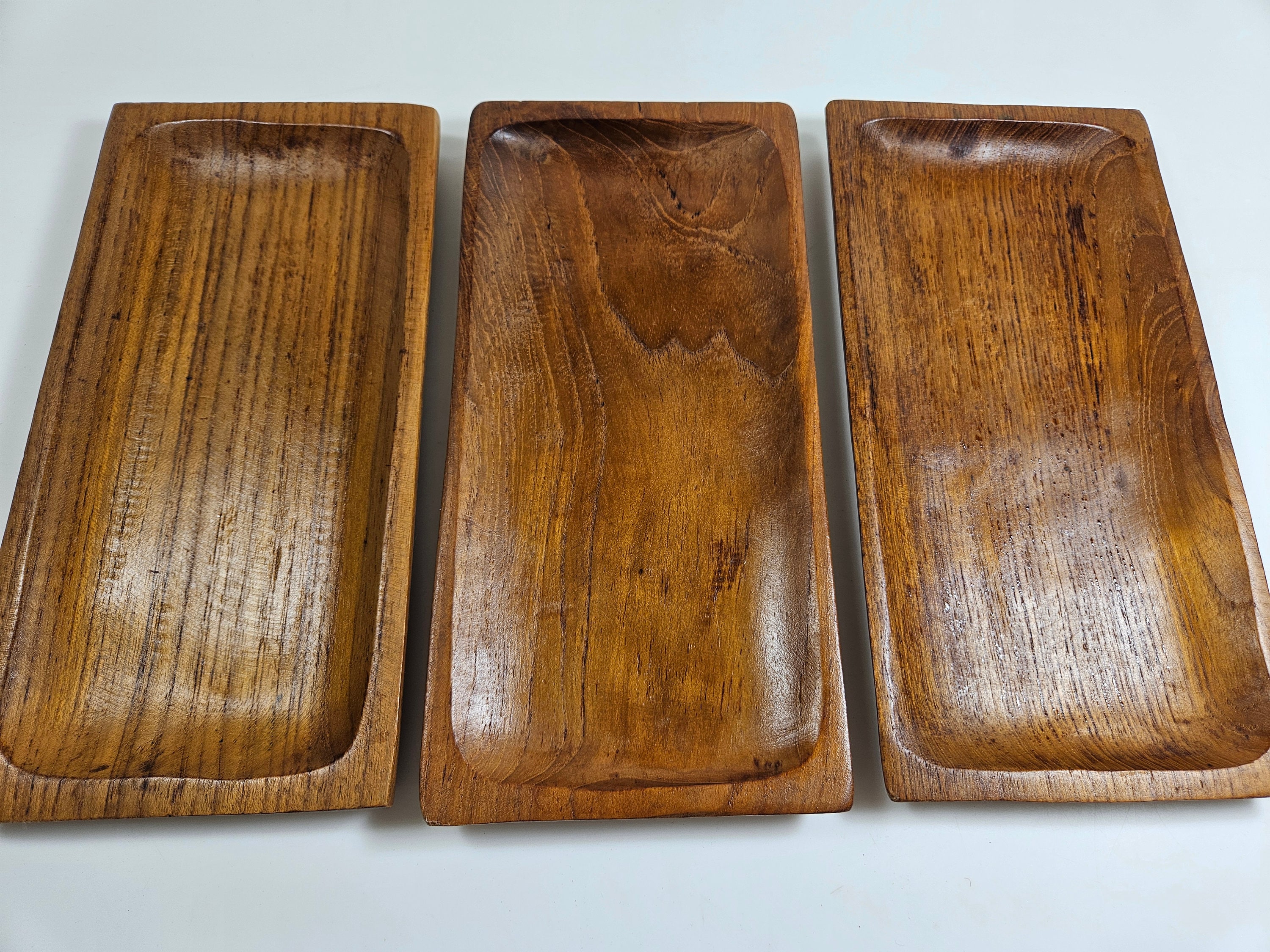 3-piece wood trays, each 10 x 5 inches