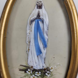 vtg small framed painted Madonna artwork, 6.25 x 3.5 inches